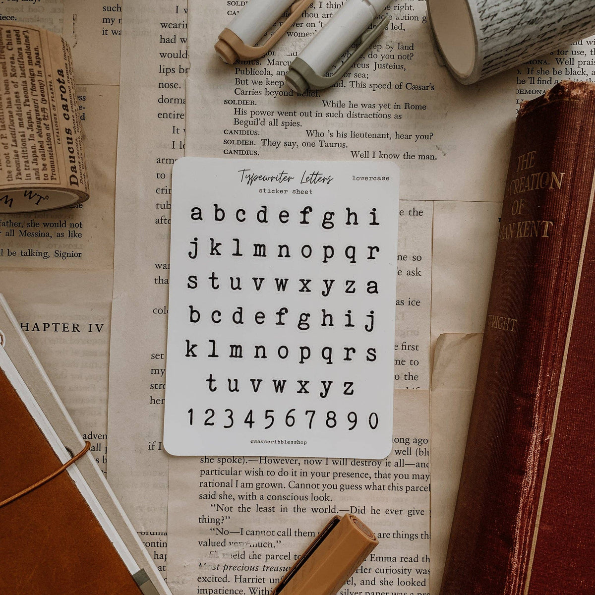 Typewriter Letters Sticker Sheet (lowercase)