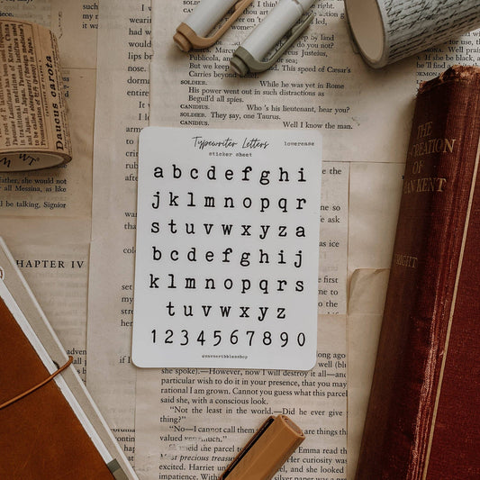 Typewriter Letters Sticker Sheet (lowercase)
