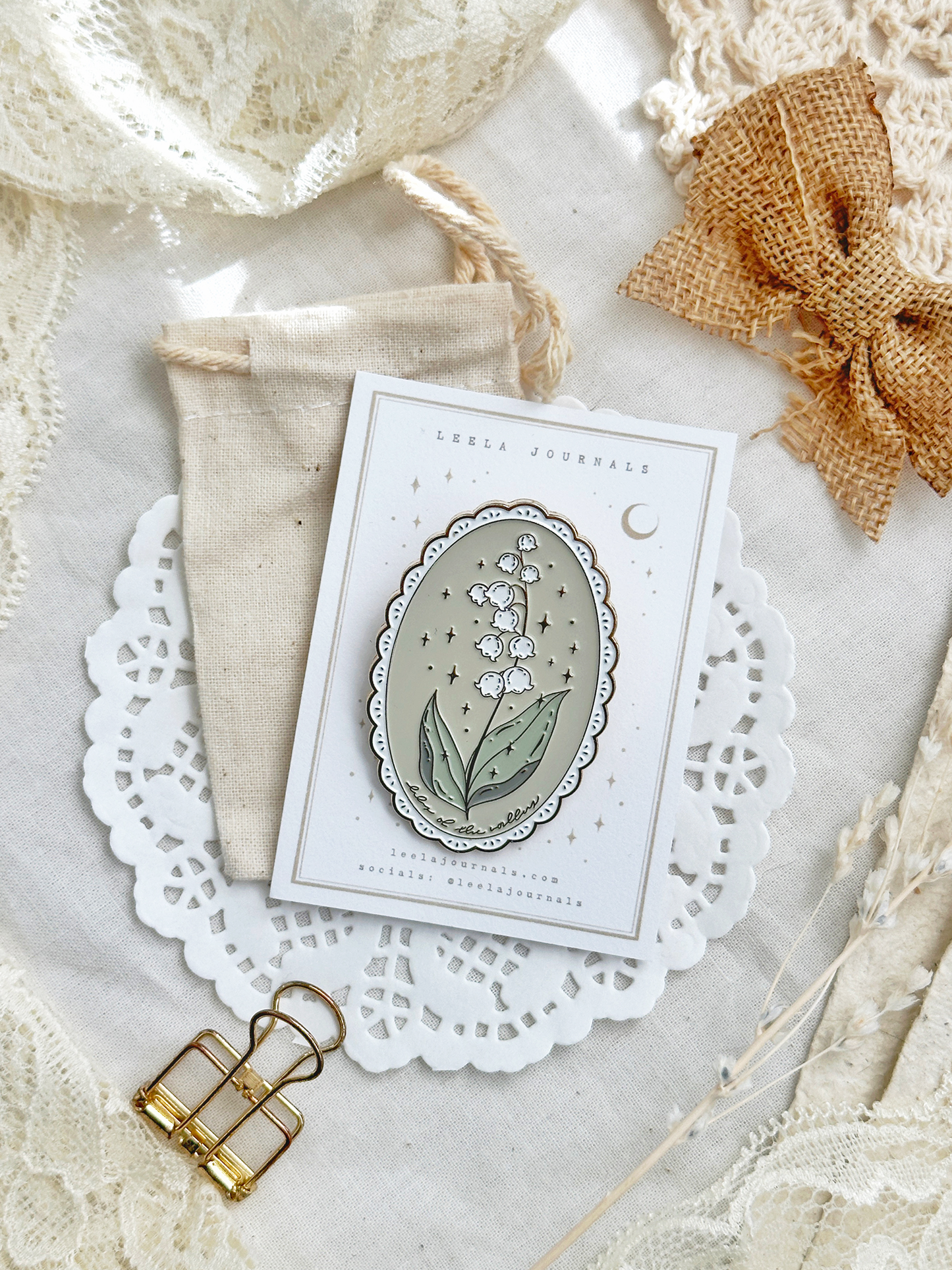 Leela Journals Lily of the valley enamel journaling clip