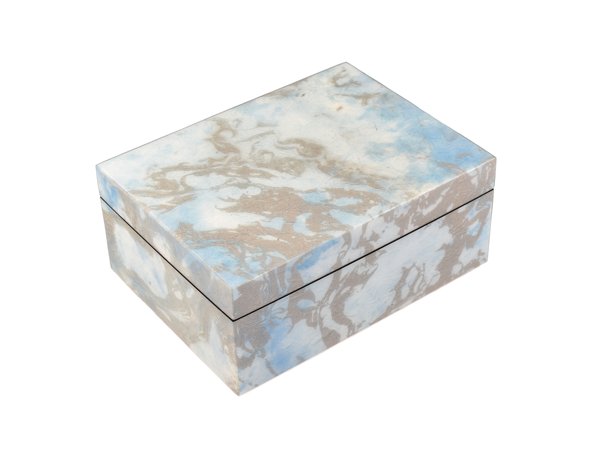 Cool Spring medium lacquer stationery box with blue gray paper inlay by Pacific Connections
