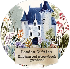 castle design and 'London Giffles Enchanted storybook gardens' text.