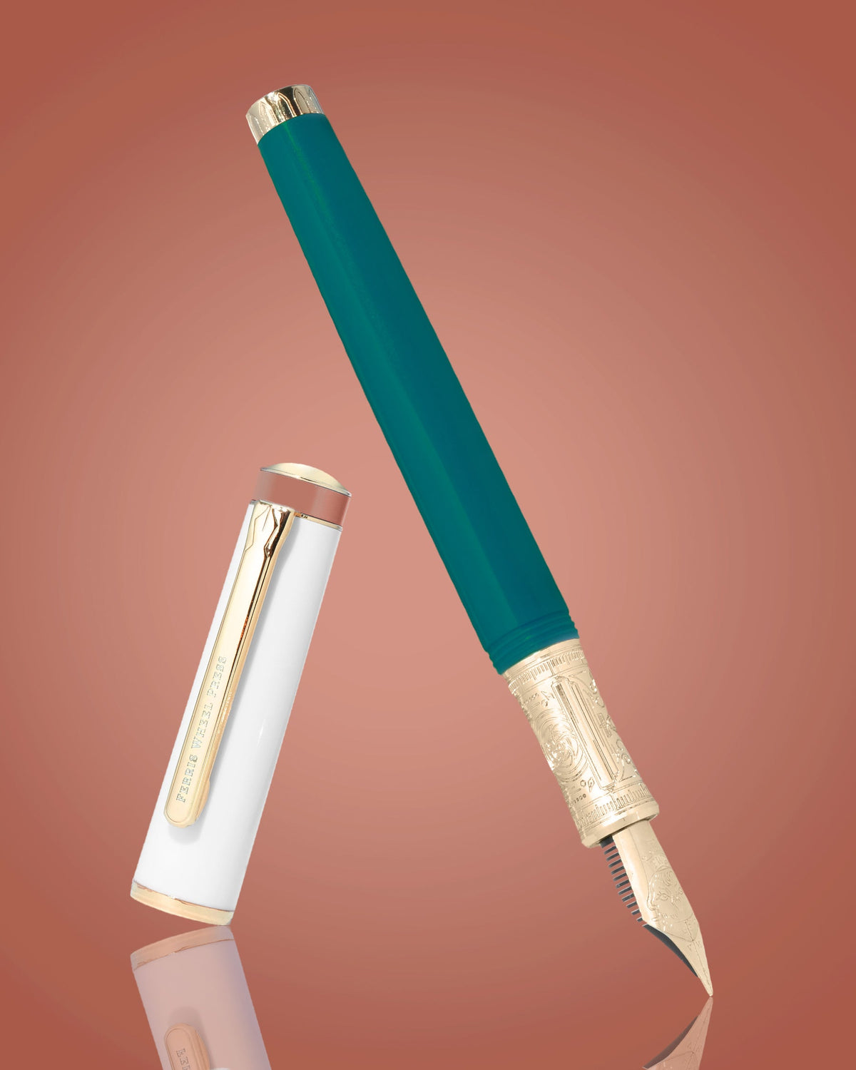 Ferris Wheel Press The Masque resin fountain pen and ink set – Teal detail