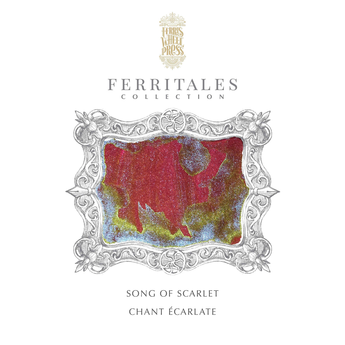 Ferris Wheel Press Song of Scarlet scarlet red ink swatch with blue shimmer and yellow sheen