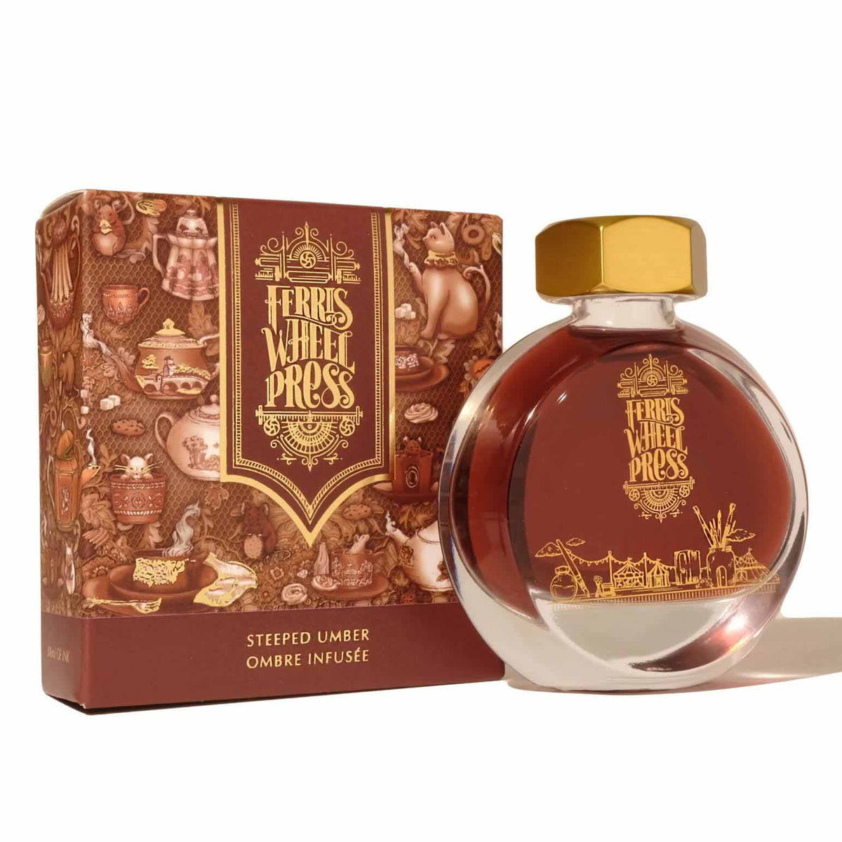 Ferris Wheel Press Steeped Umber cognac brown fountain pen ink bottle and box
