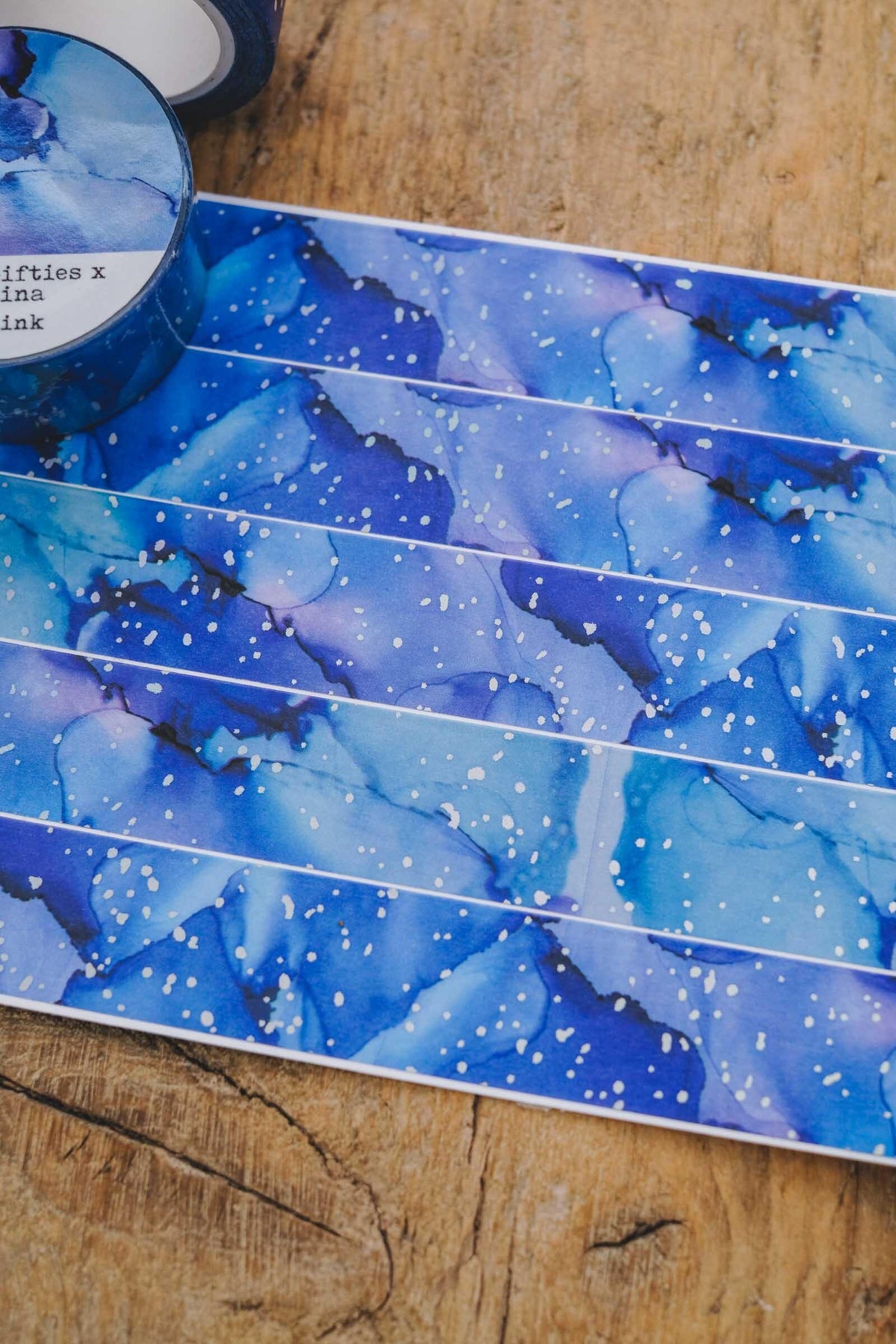 Blue Ink 2 cm holographic foil washi tape design and roll