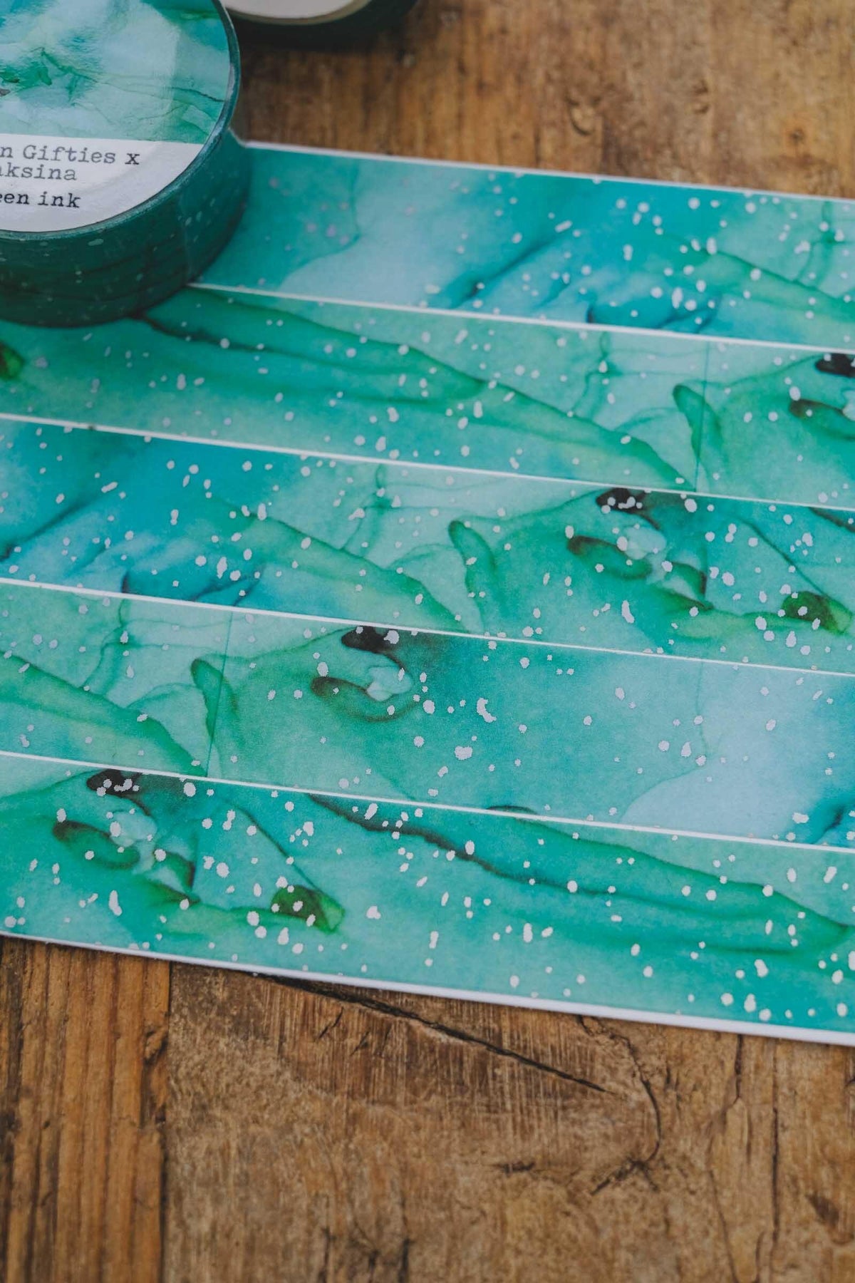 Green Ink 2 cm holographic foil washi tape design and roll