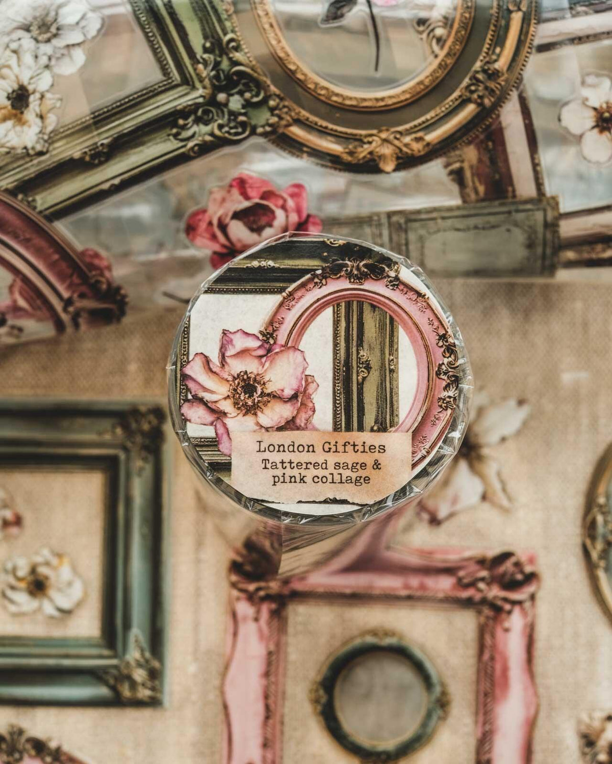 Tattered Sage & Pink Collage London Gifties tape
