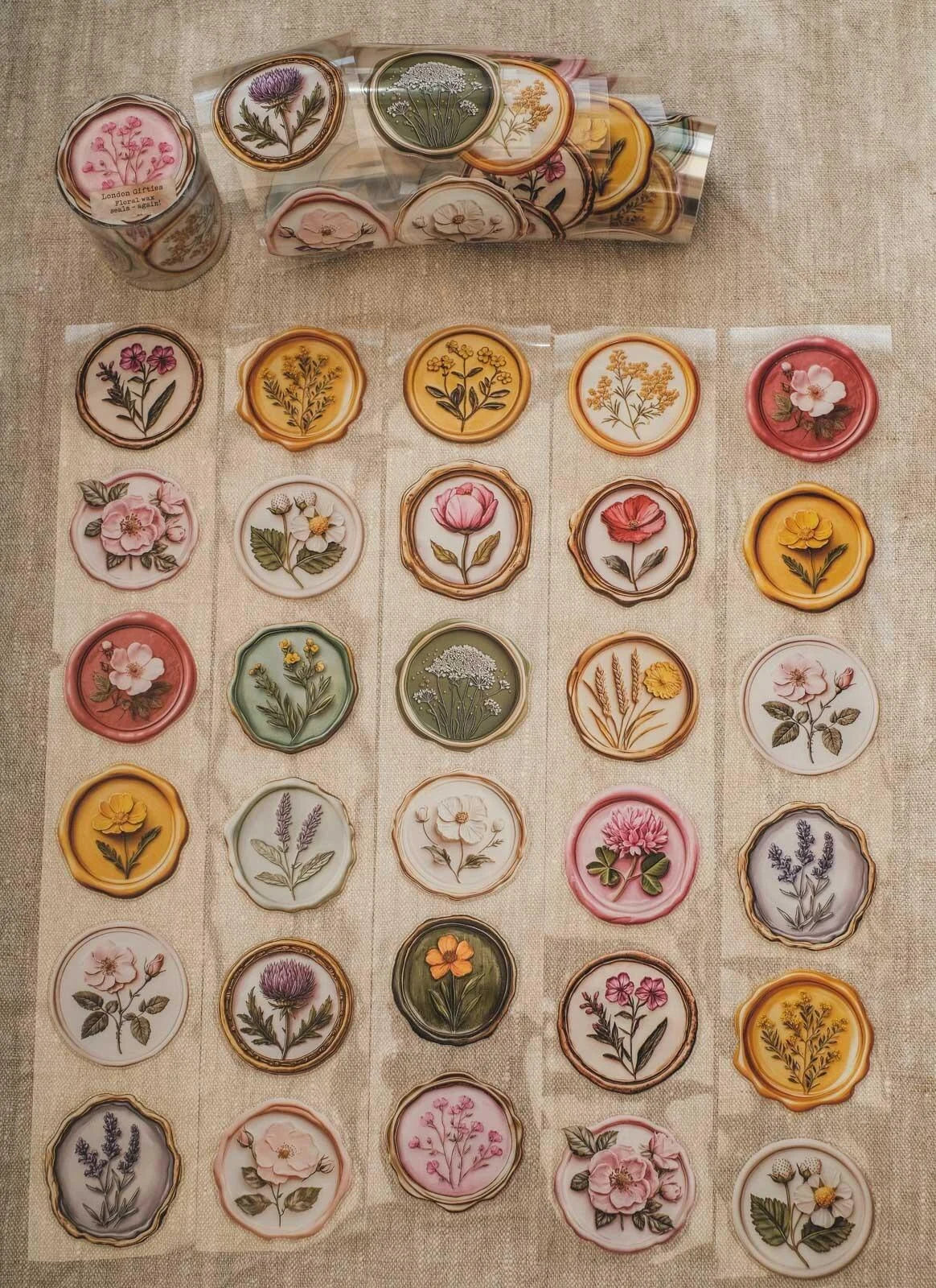 Floral Wax Seals - again! 6cm wide gloss kiss cut PET tape