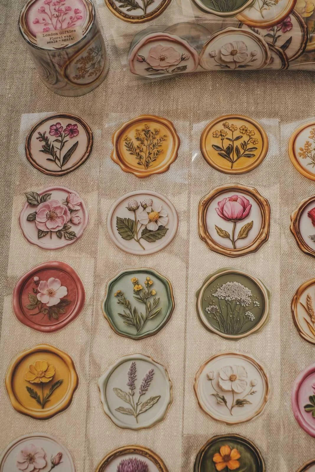 Floral Wax Seals - again! 6cm wide gloss kiss cut PET tape