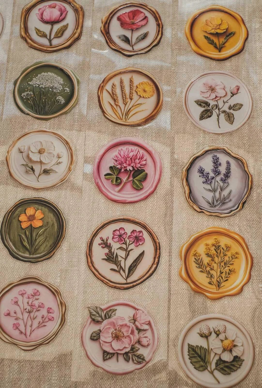 Floral Wax Seals - again! 6cm wide gloss kiss cut PET tape
