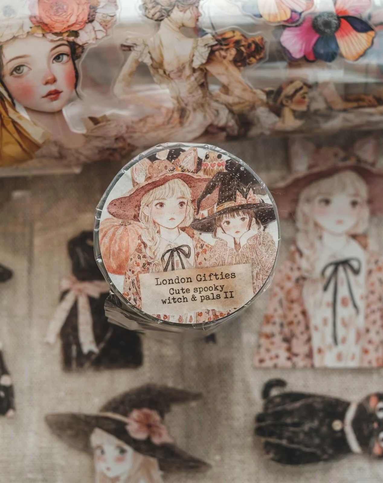 Cute Spooky Witch & Pals II 7cm wide glossy 3D kiss-cut PET tape Loop