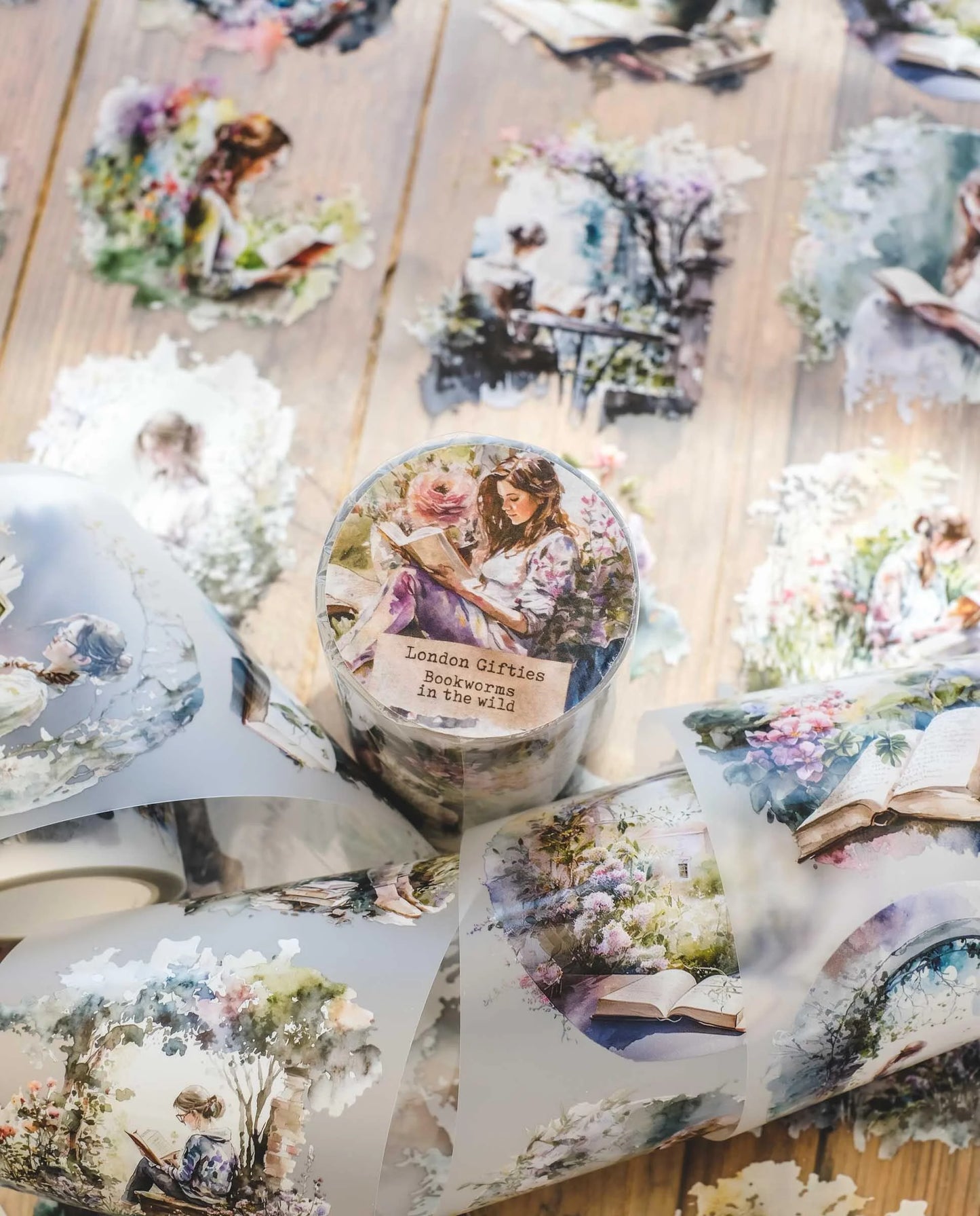 Bookworms in the Wild 7cm wide glossy 3D kiss-cut PET tape