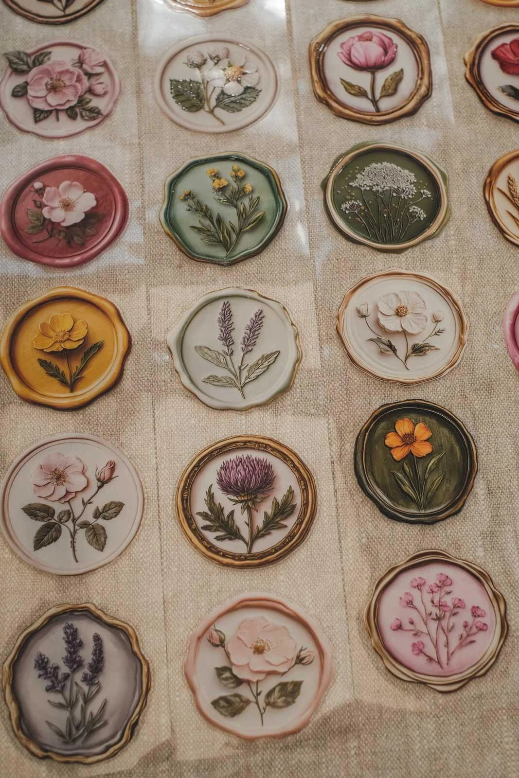 Floral Wax Seals - again! 6cm wide gloss kiss cut PET tape