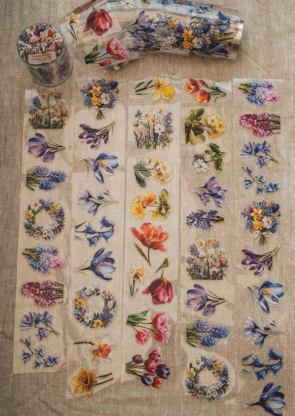 English Spring Florals - 6cm wide gloss kiss cut PET tape