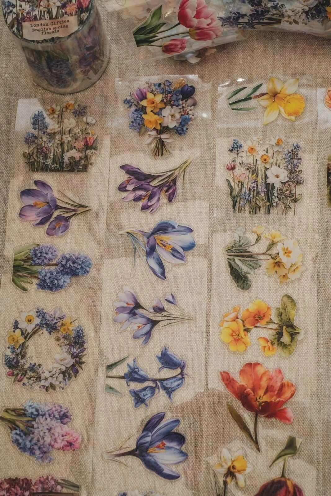 English Spring Florals - 6cm wide gloss kiss cut PET tape