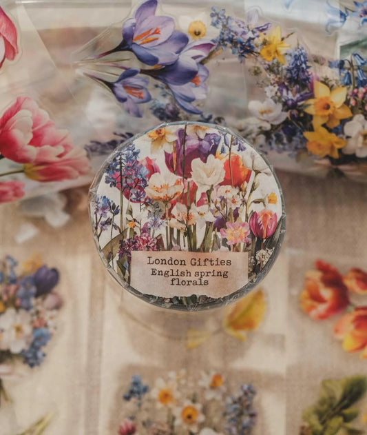 English Spring Florals - 6cm wide gloss kiss cut PET tape