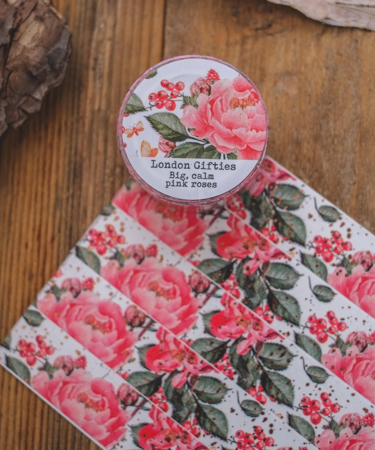 London Gifties Big Calm Pink Roses 2cm Washi Tape with Holographic Foil