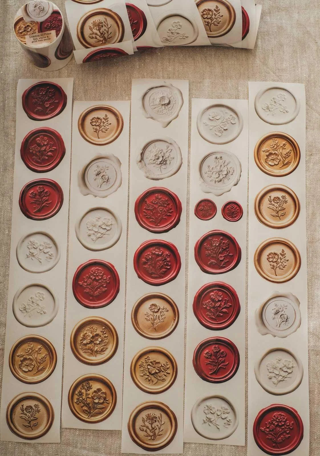 Red, White & Gold Wax Seals 6cm wide glossy 3D kiss-cut Washi Tape