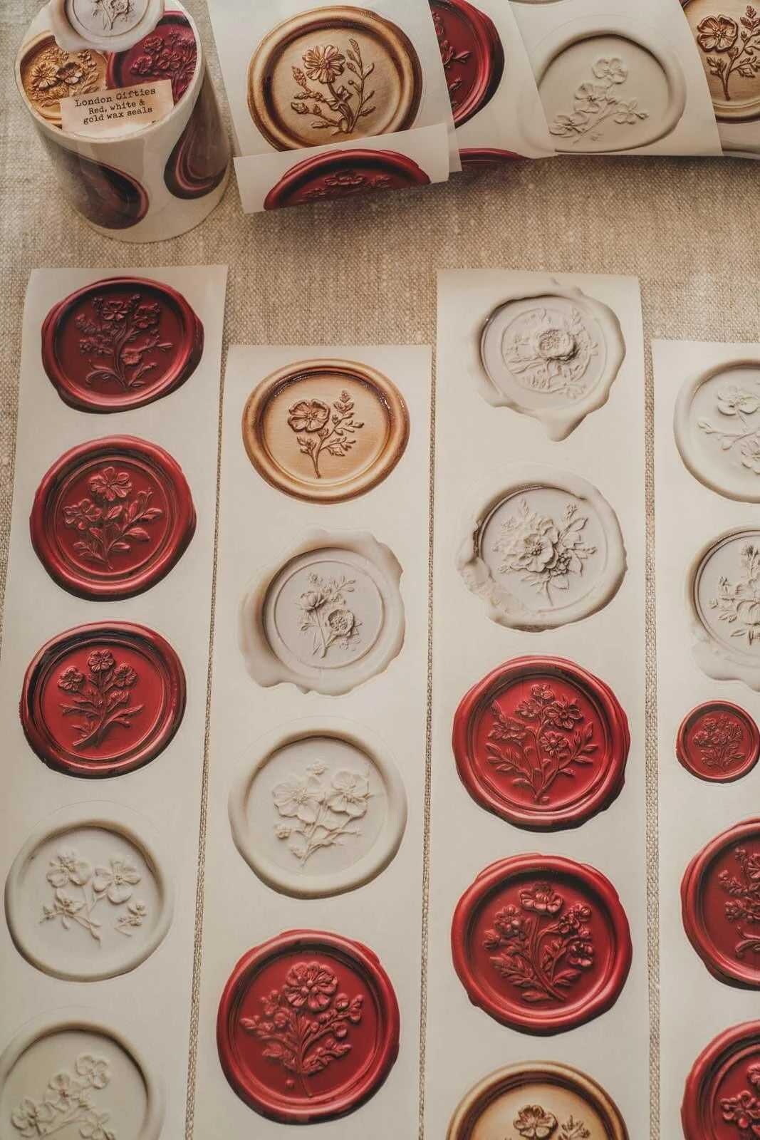 Red, White & Gold Wax Seals 6cm wide glossy 3D kiss-cut Washi Tape