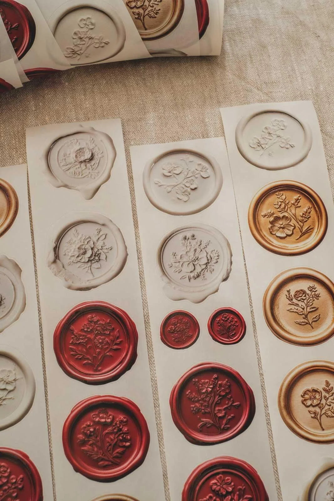 Red, White & Gold Wax Seals 6cm wide glossy 3D kiss-cut Washi Tape
