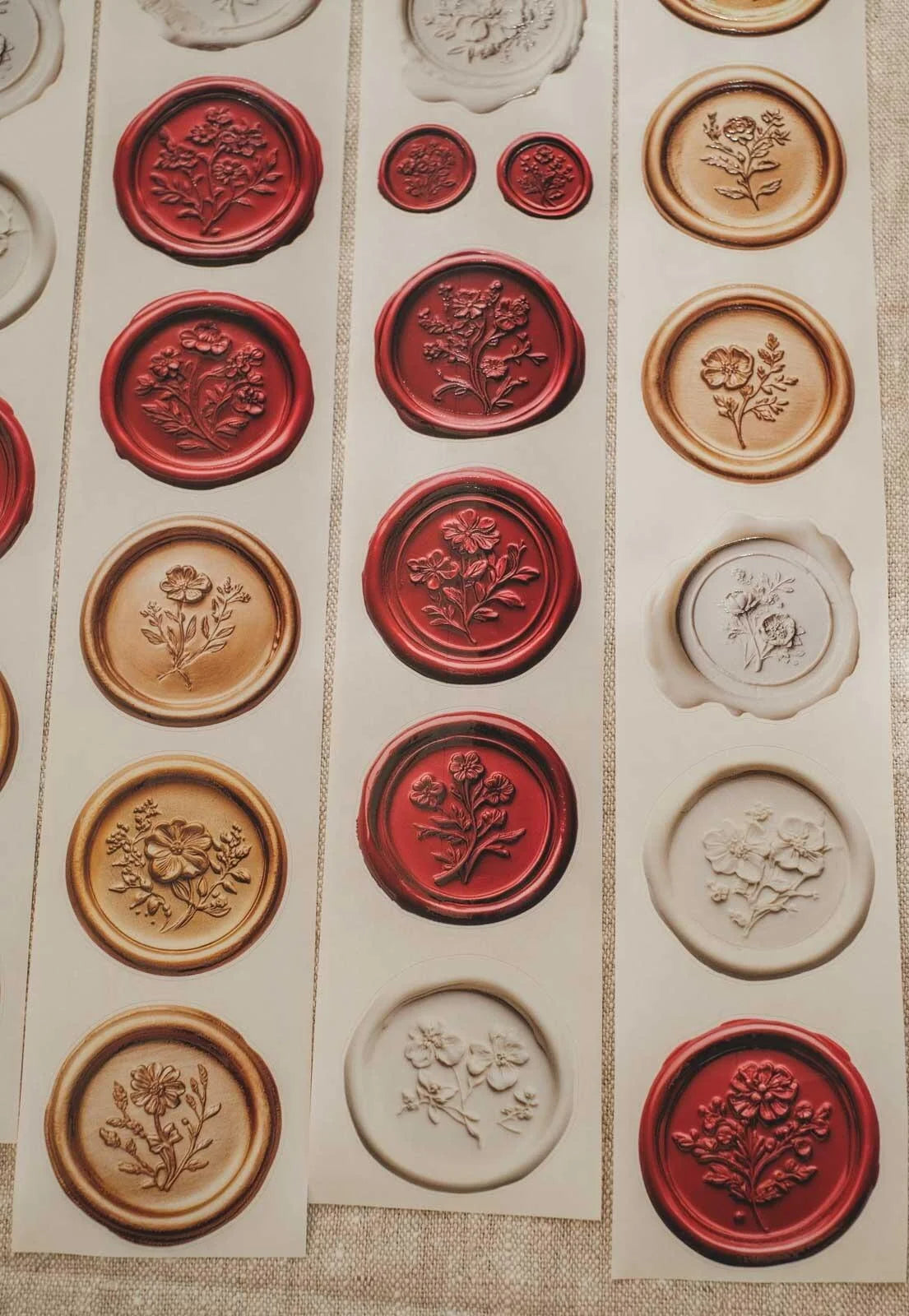 Red, White & Gold Wax Seals 6cm wide glossy 3D kiss-cut Washi Tape