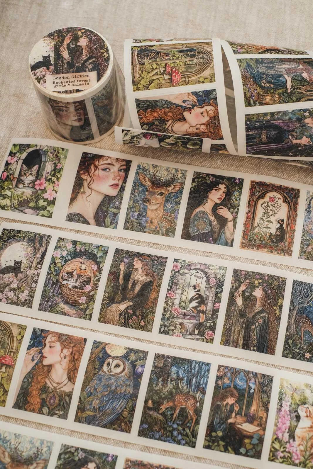 Enchanted Forest Girls & Animals 6cm wide glossy 3D kiss-cut Washi Tape