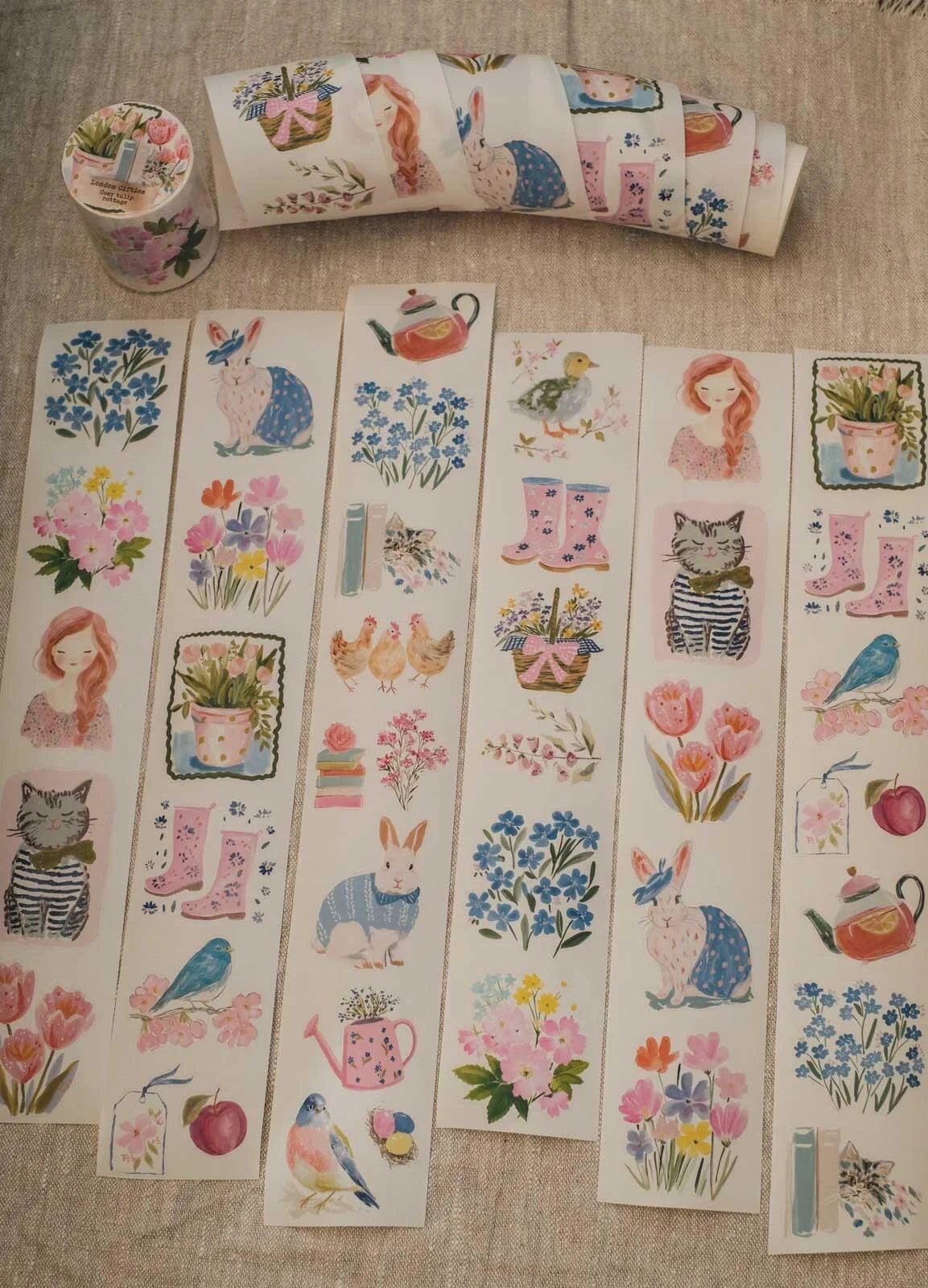 Cosy Tulip Cottage 6cm wide glossy 3D kiss-cut Washi Tape
