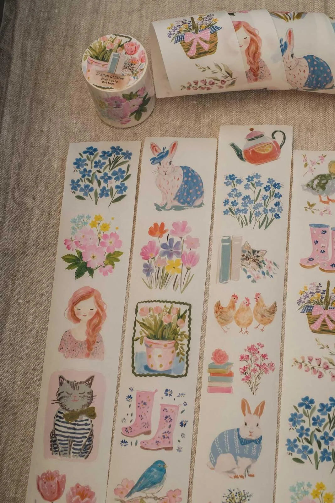 Cosy Tulip Cottage 6cm wide glossy 3D kiss-cut Washi Tape