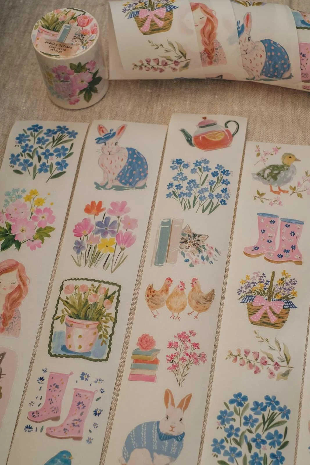 Cosy Tulip Cottage 6cm wide glossy 3D kiss-cut Washi Tape