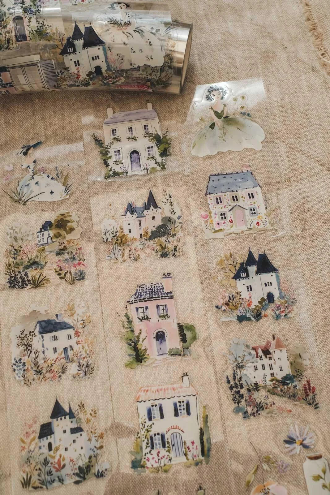 Enchanted Storybook Cottages & Castles 6cm wide gloss kiss cut PET tape
