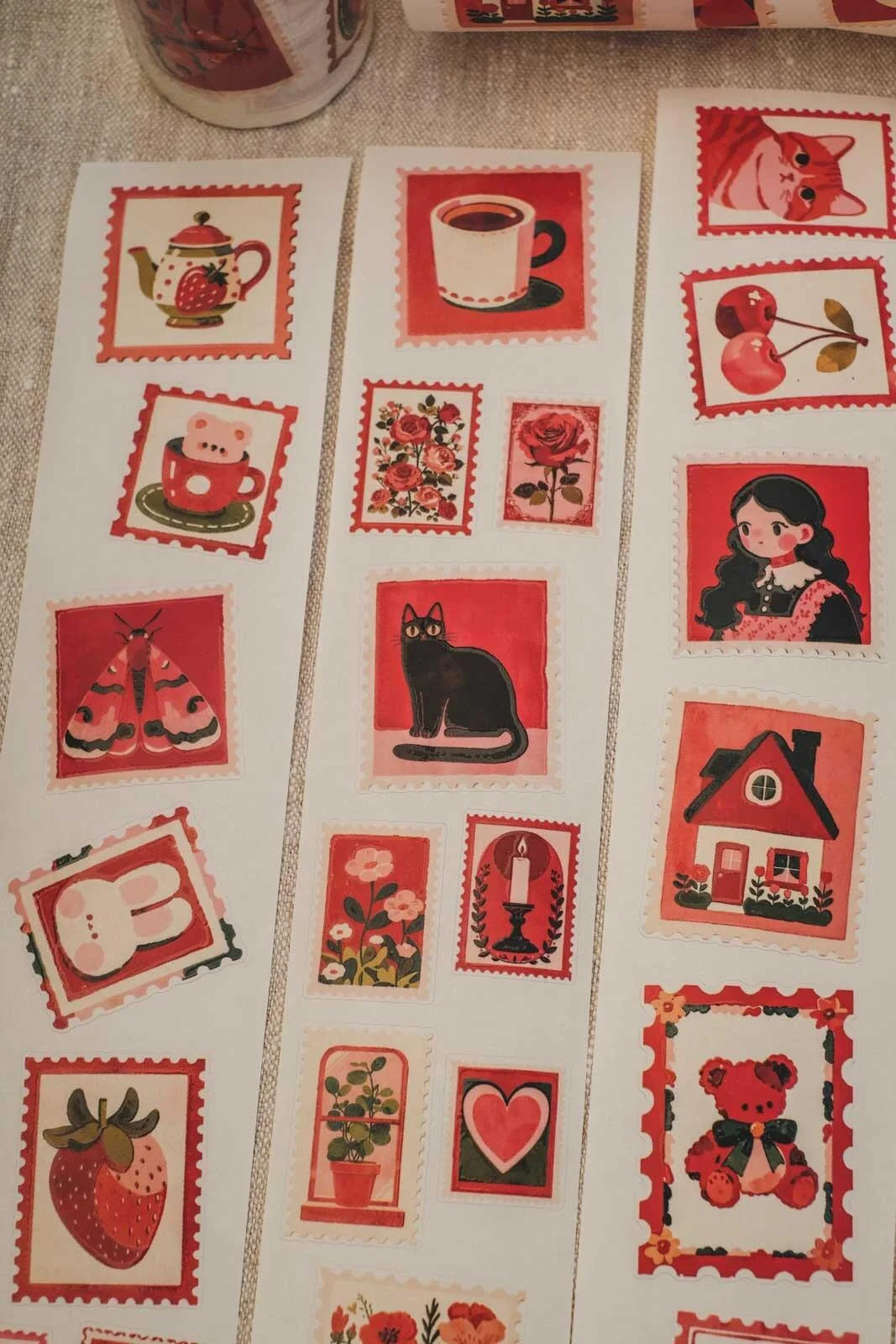 Cute Red Small Mail Stamps 6cm wide glossy 3D kiss-cut Washi Tape