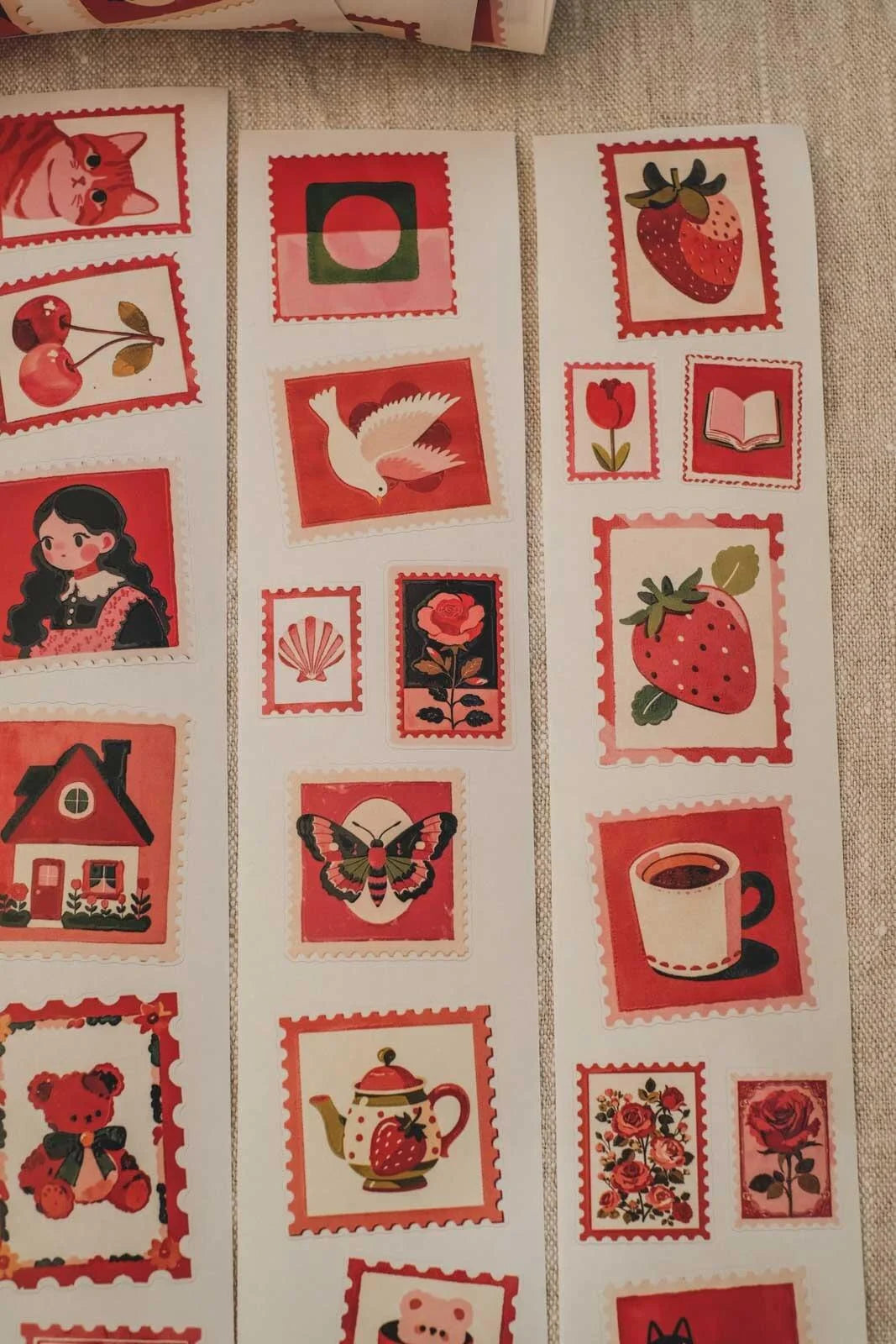 Cute Red Small Mail Stamps 6cm wide glossy 3D kiss-cut Washi Tape
