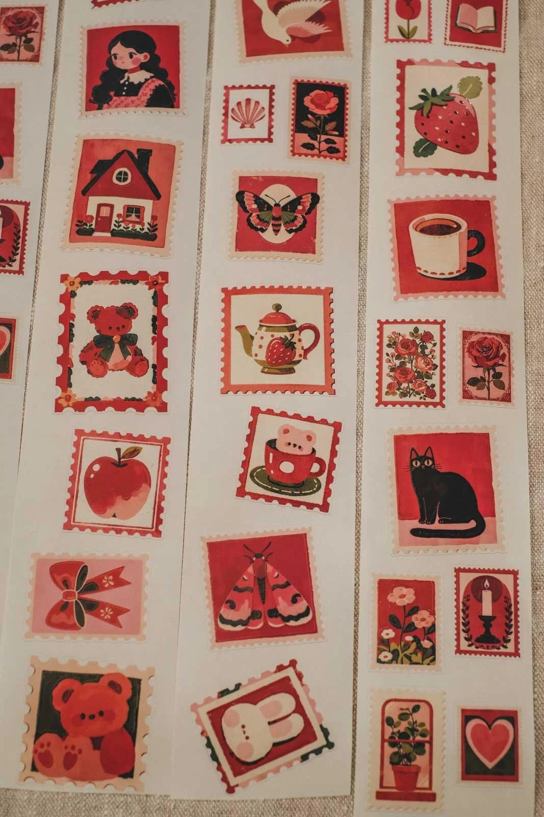 Cute Red Small Mail Stamps 6cm wide glossy 3D kiss-cut Washi Tape