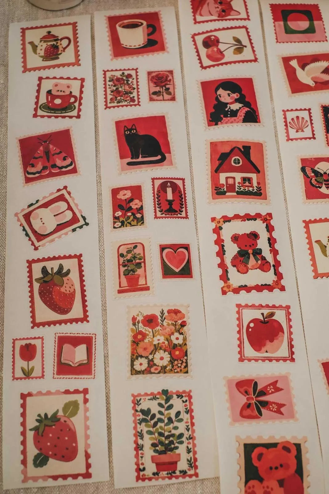 Cute Red Small Mail Stamps 6cm wide glossy 3D kiss-cut Washi Tape