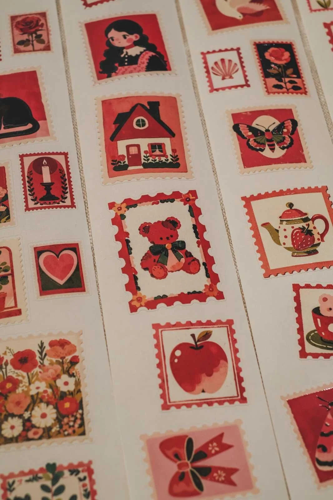 Cute Red Small Mail Stamps 6cm wide glossy 3D kiss-cut Washi Tape