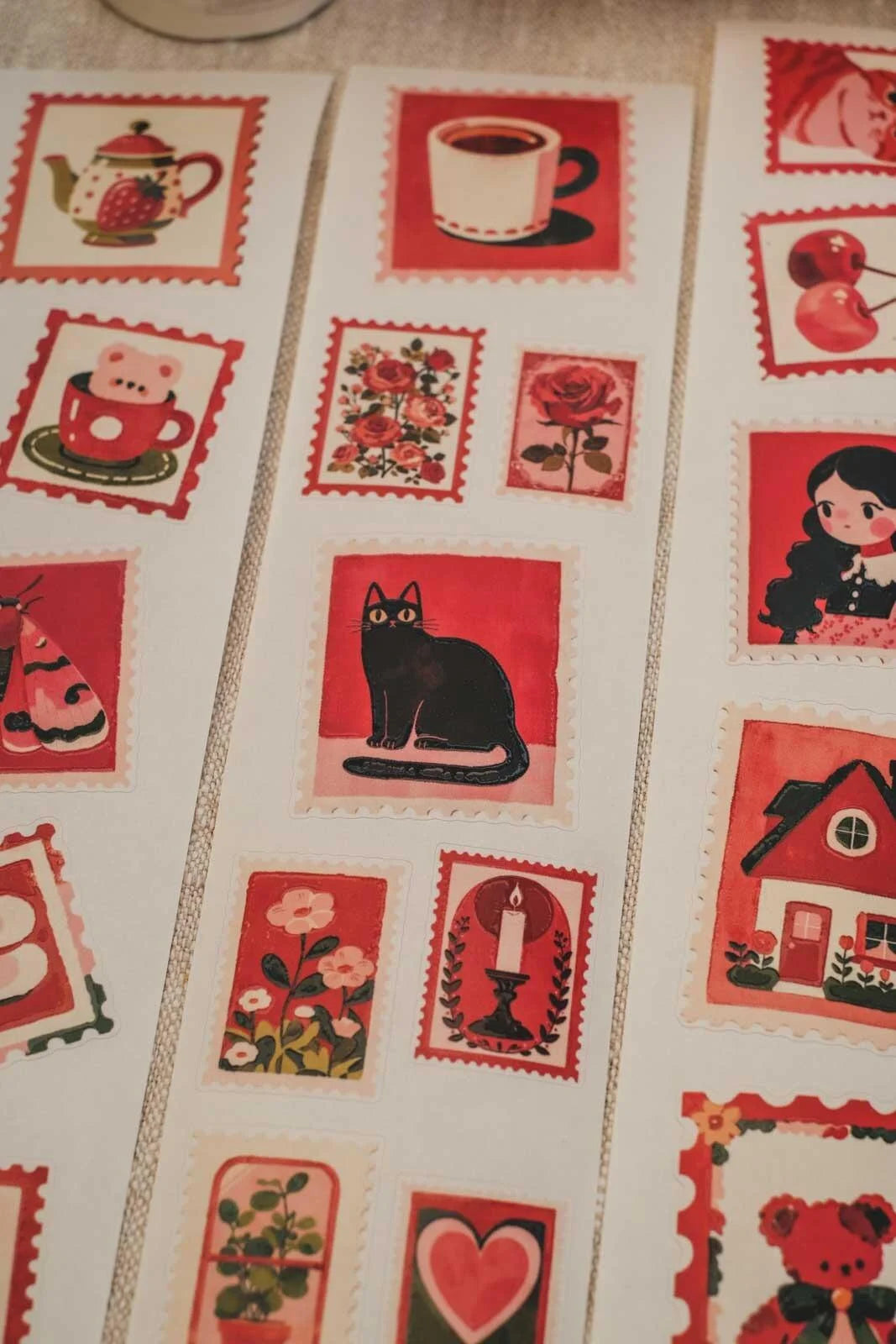 Cute Red Small Mail Stamps 6cm wide glossy 3D kiss-cut Washi Tape