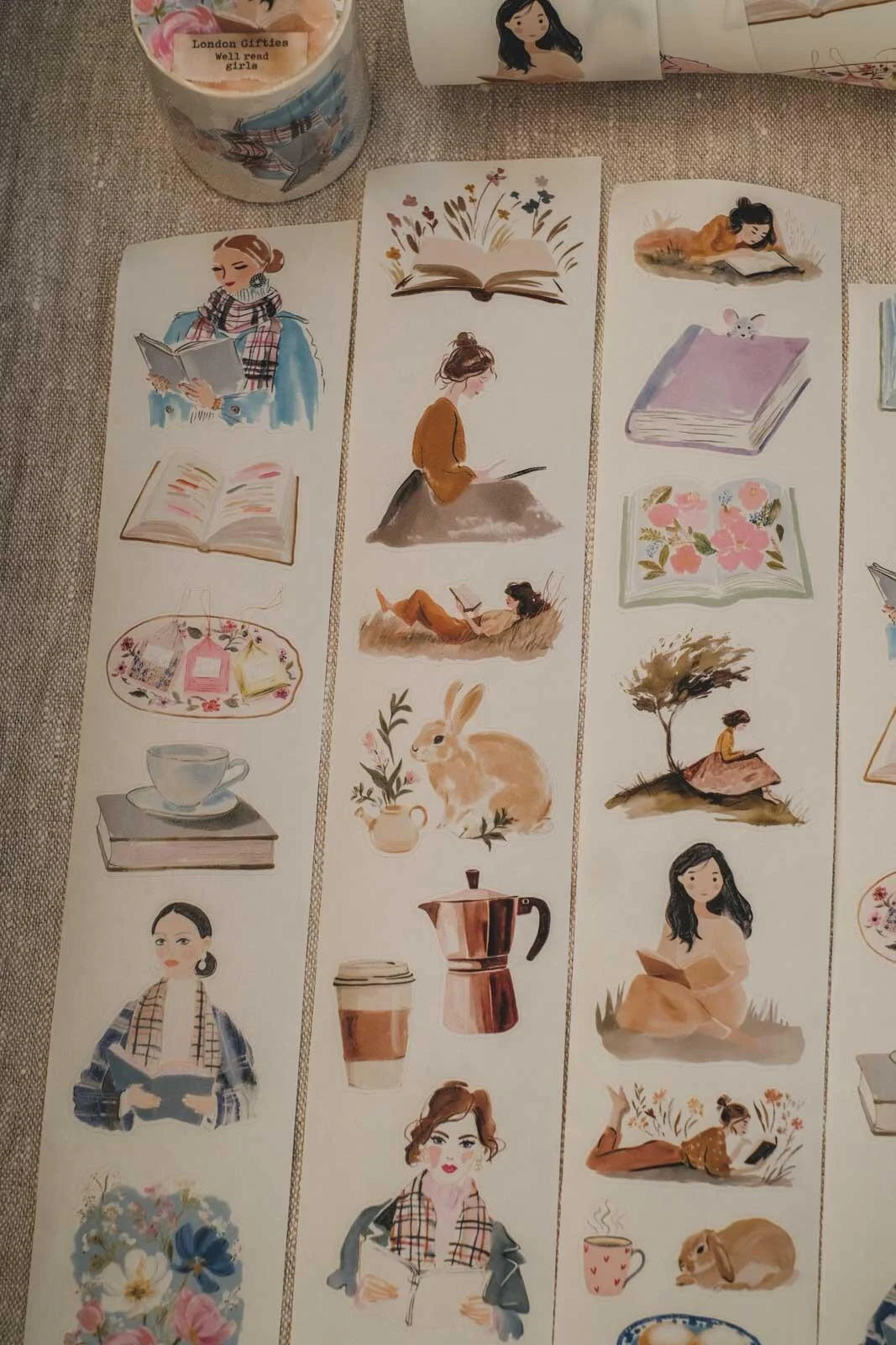 Well Read Girls 6cm wide glossy 3D kiss-cut Washi Tape