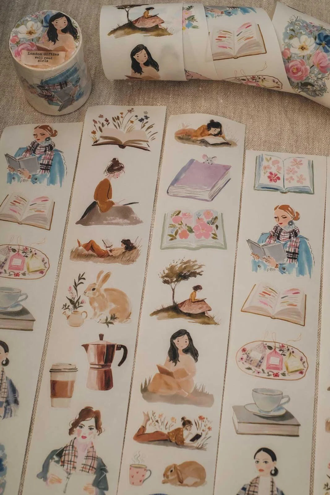 Well Read Girls 6cm wide glossy 3D kiss-cut Washi Tape