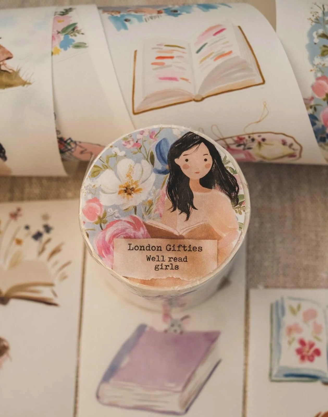 Well Read Girls 6cm wide glossy 3D kiss-cut Washi Tape