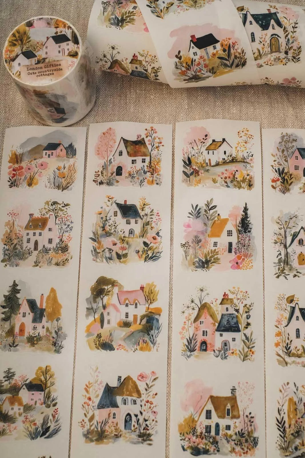 Cute Countryside Cottages 6cm wide glossy 3D kiss-cut Washi Tape