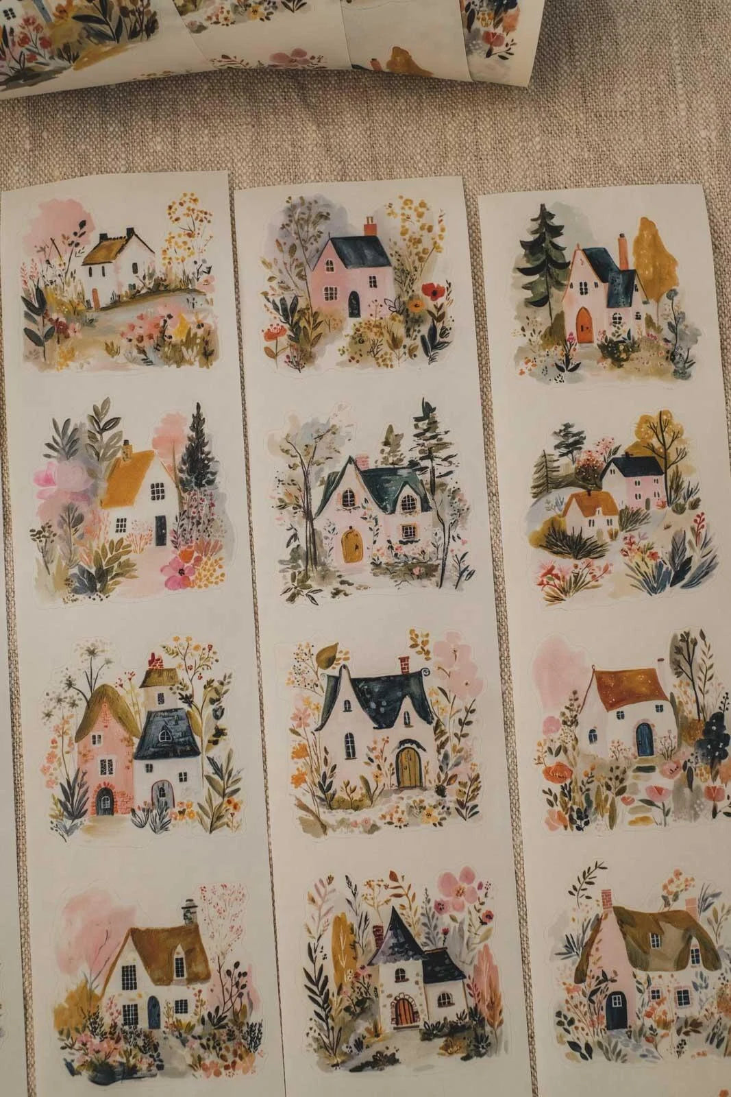Cute Countryside Cottages 6cm wide glossy 3D kiss-cut Washi Tape