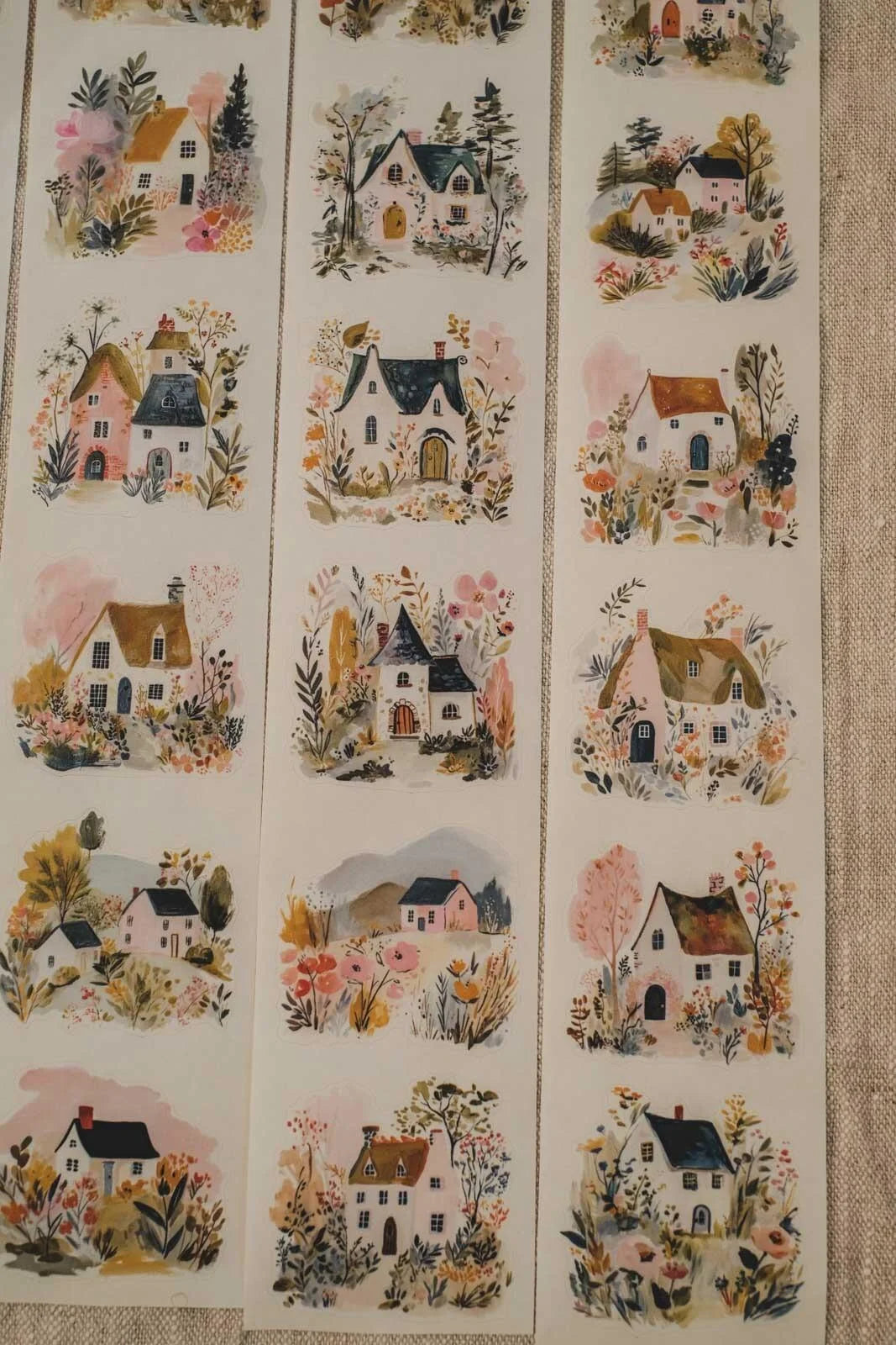 Cute Countryside Cottages 6cm wide glossy 3D kiss-cut Washi Tape