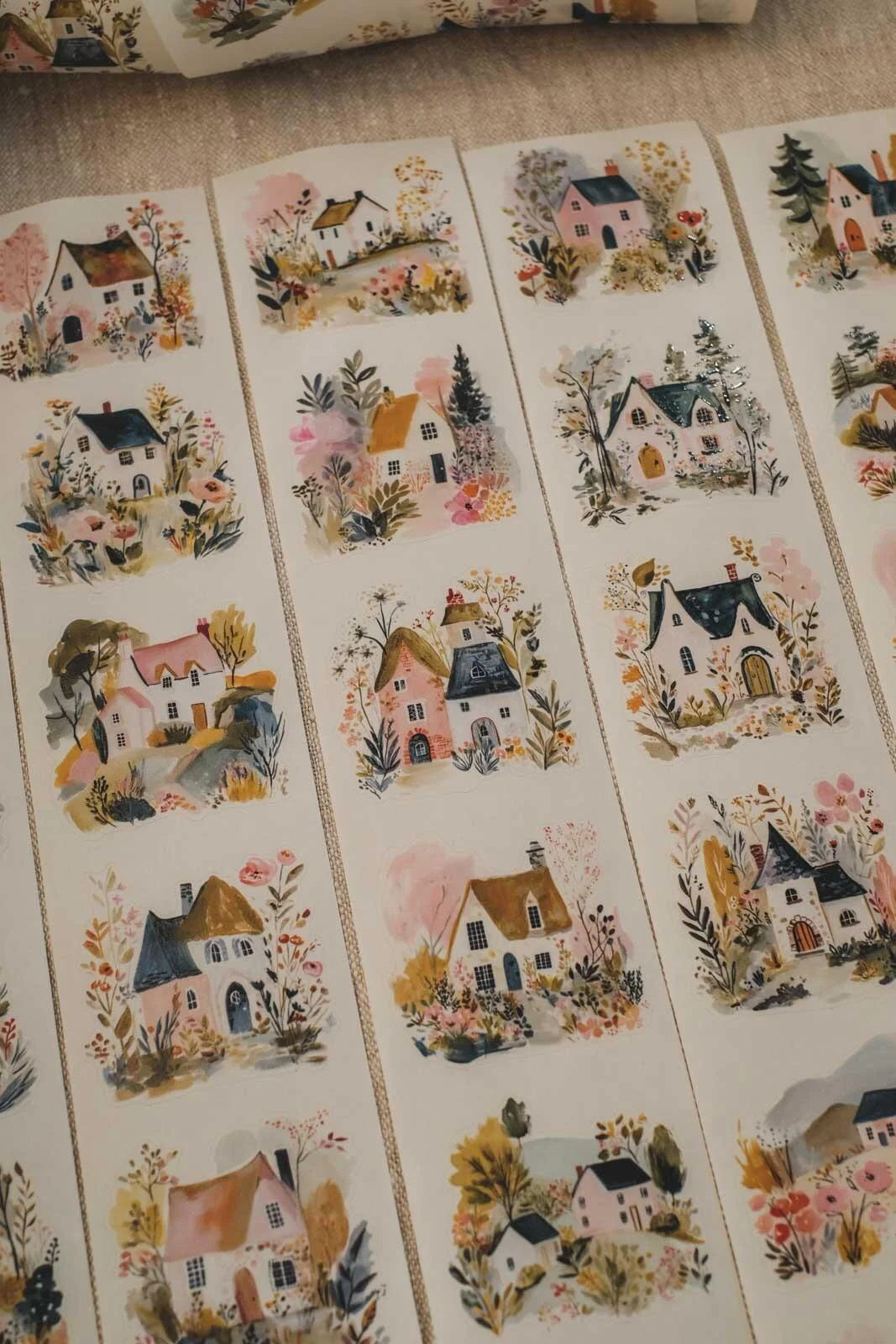 Cute Countryside Cottages 6cm wide glossy 3D kiss-cut Washi Tape