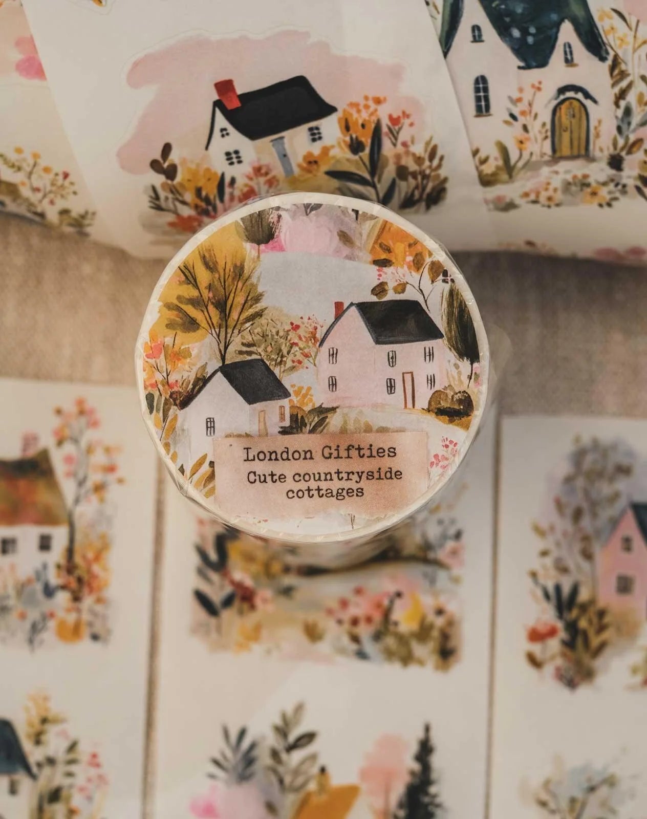 Cute Countryside Cottages 6cm wide glossy 3D kiss-cut Washi Tape