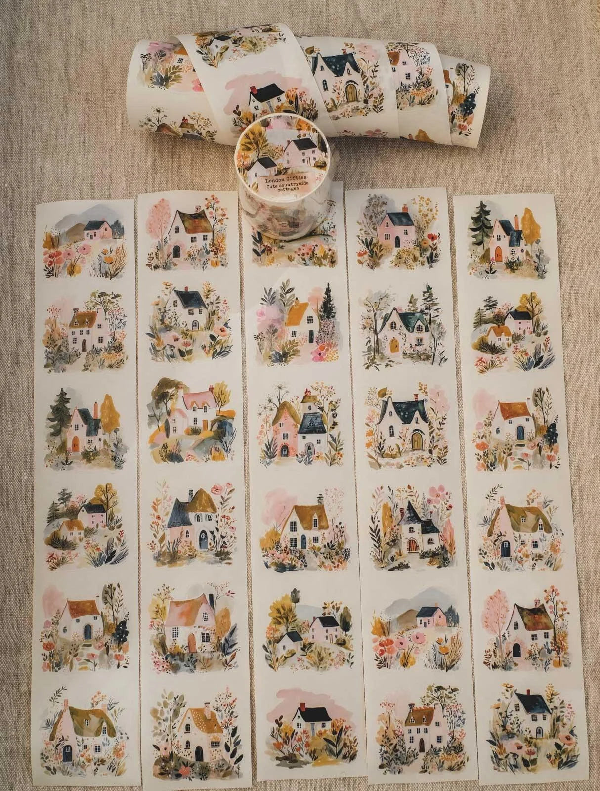 Cute Countryside Cottages 6cm wide glossy 3D kiss-cut Washi Tape