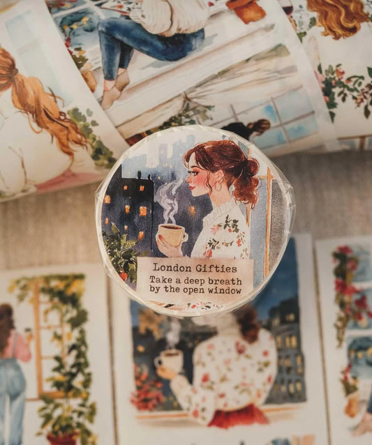 Take a Deep Breath by the Open Window 7cm wide glossy 3D kiss-cut PET & Washi Tape