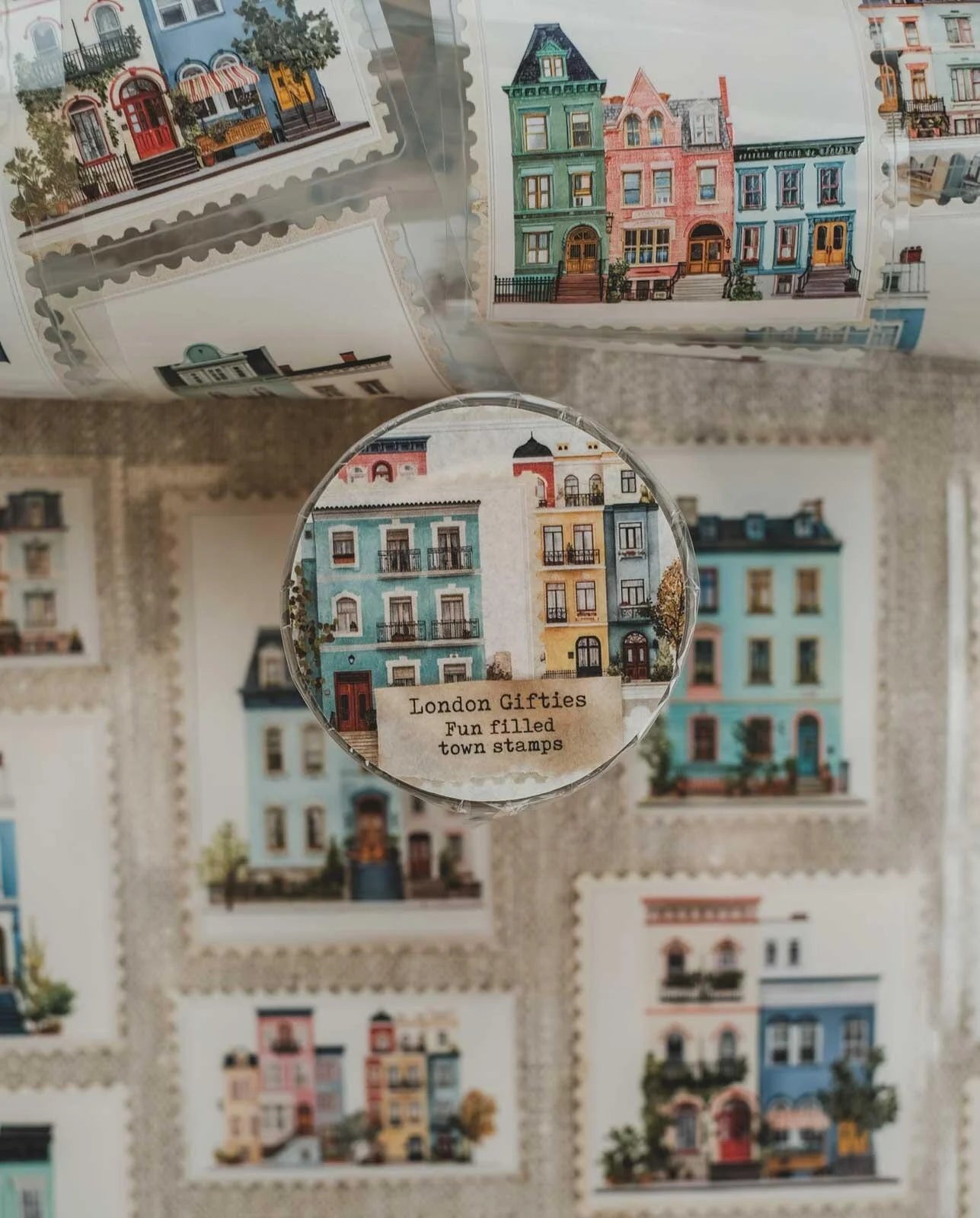 Fun Filled Town Stamps 6cm wide glossy 3D kiss-cut PET tape Loop