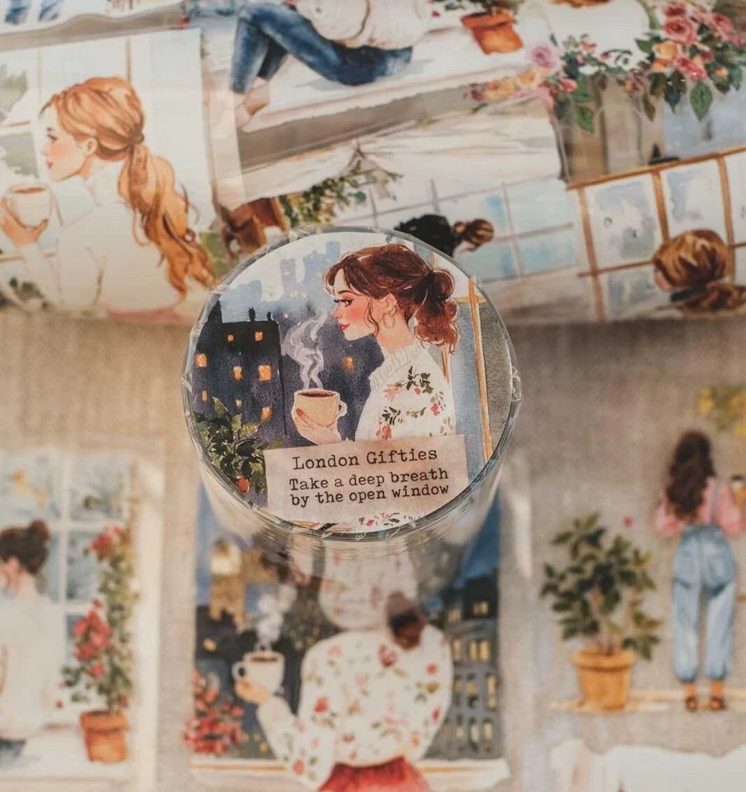 Take a Deep Breath by the Open Window 7cm wide glossy 3D kiss-cut PET & Washi Tape