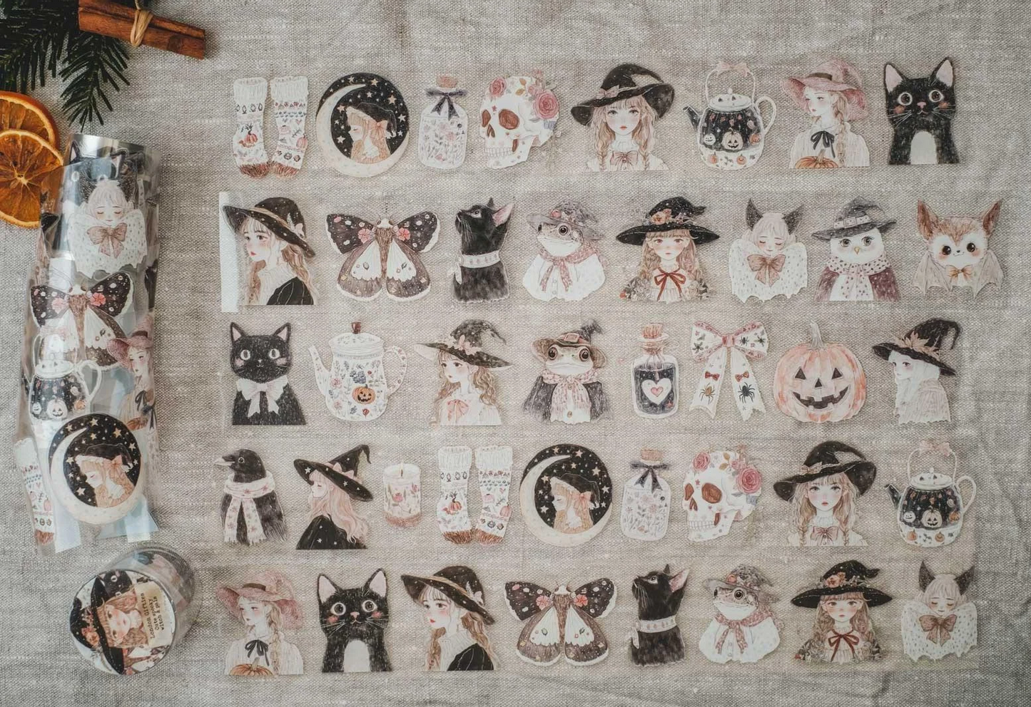 Cute Spooky Witch & Pals 6cm wide glossy 3D kiss-cut PET tape Loop