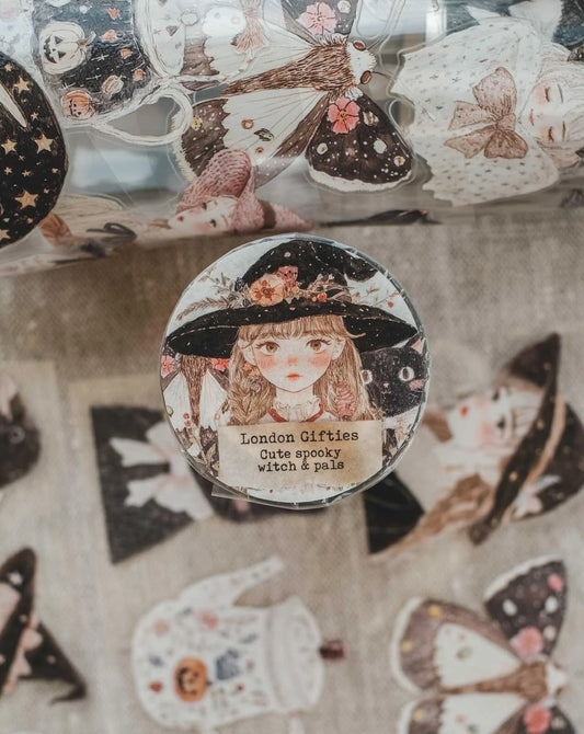 Cute Spooky Witch & Pals 6cm wide glossy 3D kiss-cut PET tape Loop